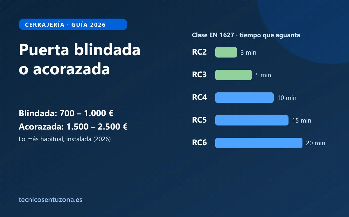 Ilustración comparando una puerta blindada y una acorazada con sus clases de resistencia RC